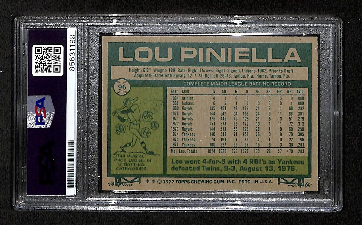 Lou Piniella Signed/Auto 1972 TOPPS Card #96 Yankees PSA/DNA 200394