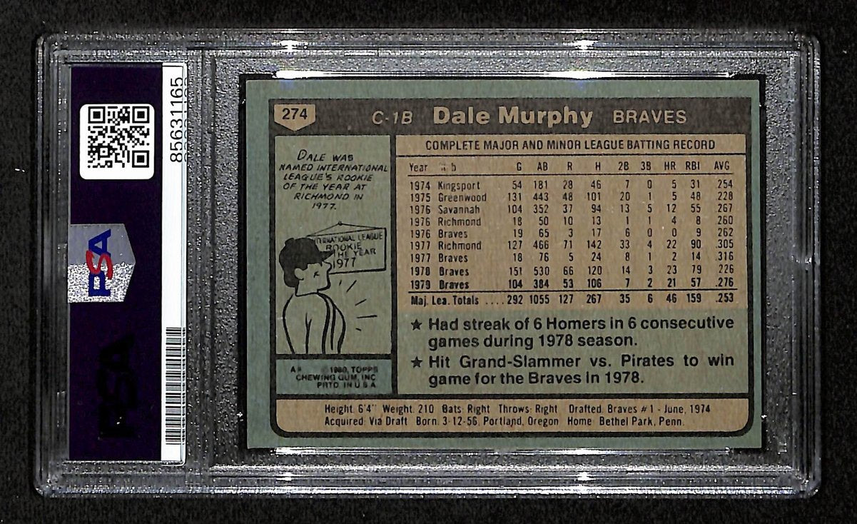 Dale Murphy Signed/Autographed 1980 TOPPS Card #274 Braves PSA/DNA 200395