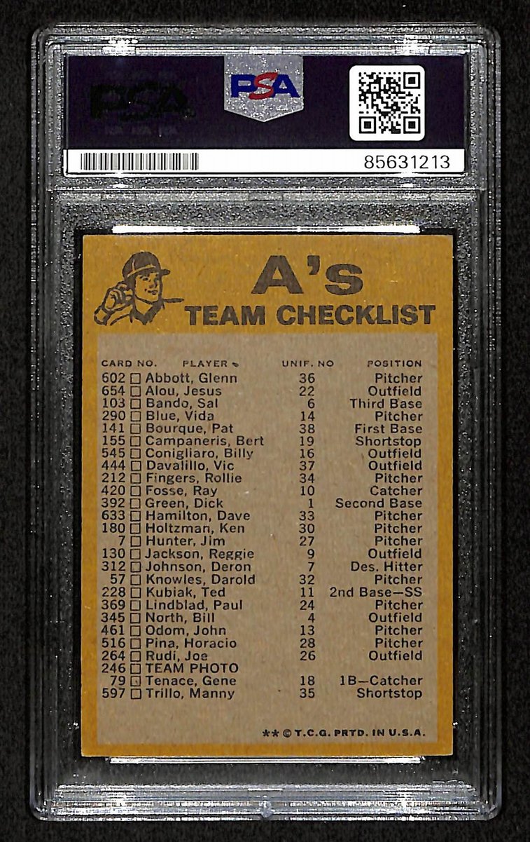 Vida Blue Signed/Autographed 1974 TOPPS Oakland A's Team Card PSA/DNA 200439