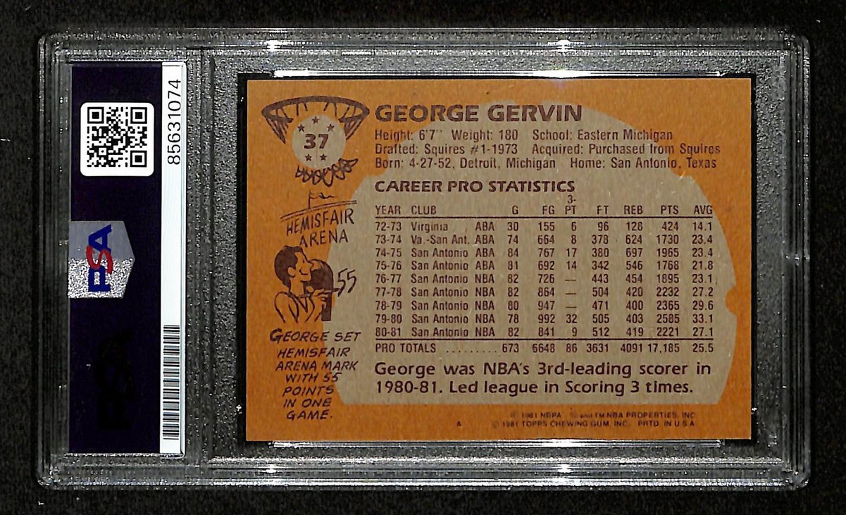 George Gervin HOF Signed/Inscribed 1981 TOPPS Card #37 Spurs PSA/DNA 200456