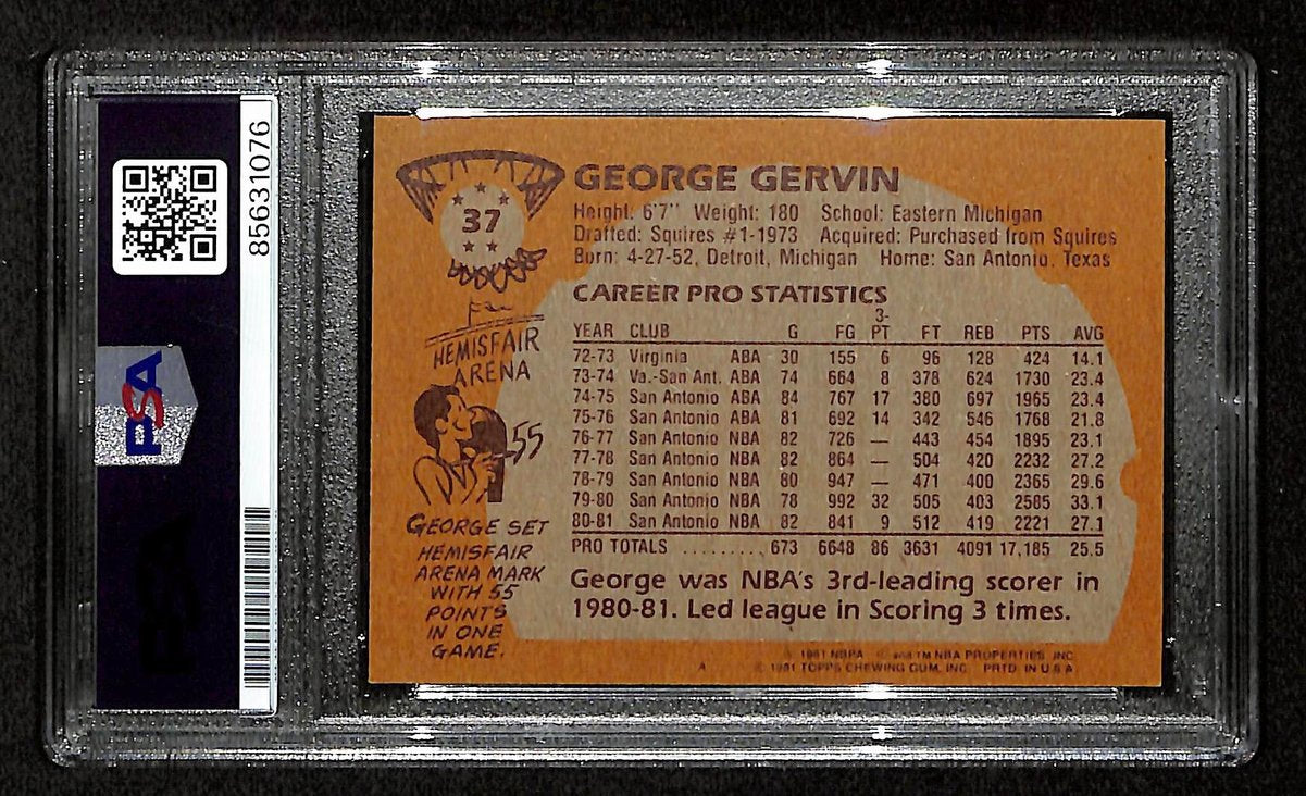 George Gervin HOF Signed/Inscribed 1981 TOPPS Card #37 Spurs PSA/DNA 200459