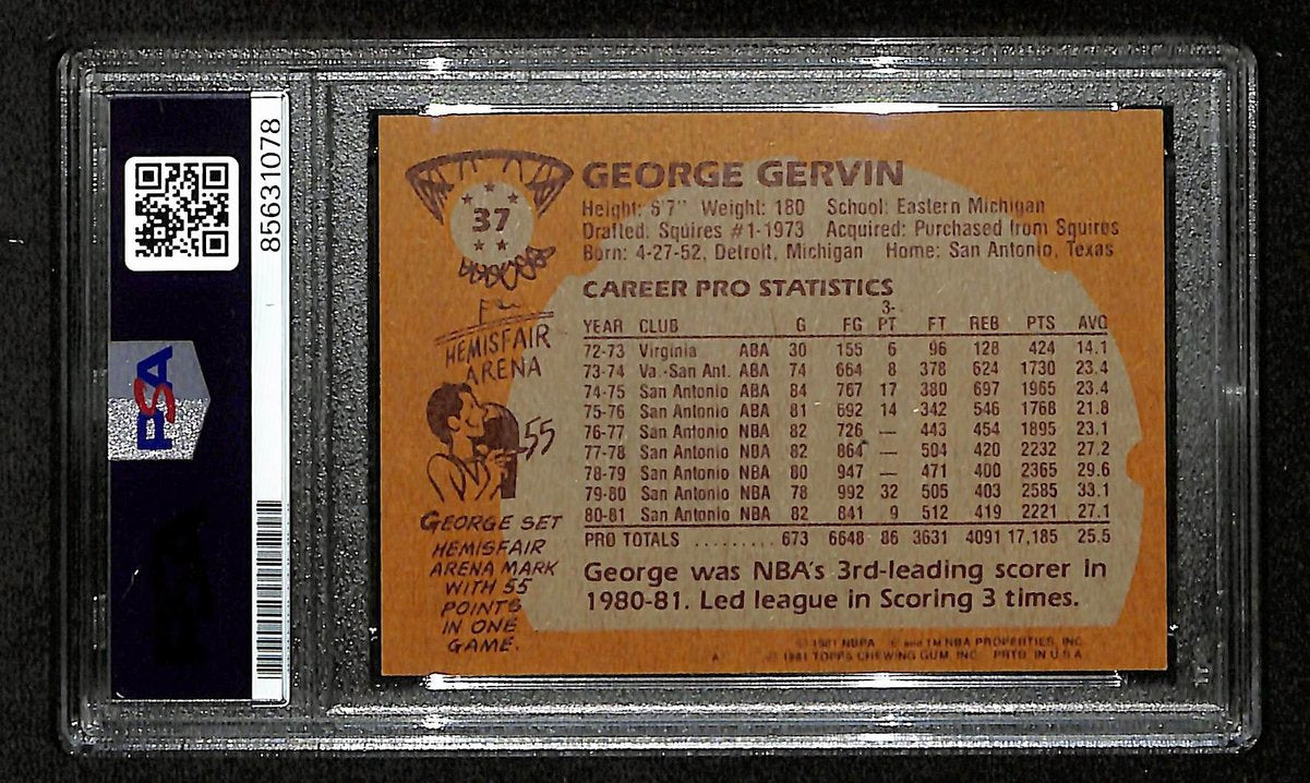 George Gervin HOF Signed/Inscribed 1981 TOPPS Card #37 Spurs PSA/DNA 200460