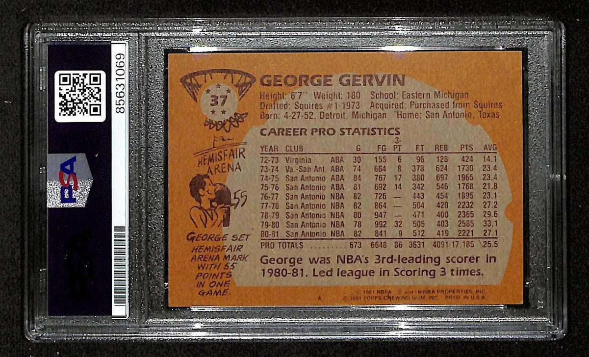 George Gervin HOF Signed/Inscribed 1981 TOPPS Card #37 Spurs PSA/DNA 200461