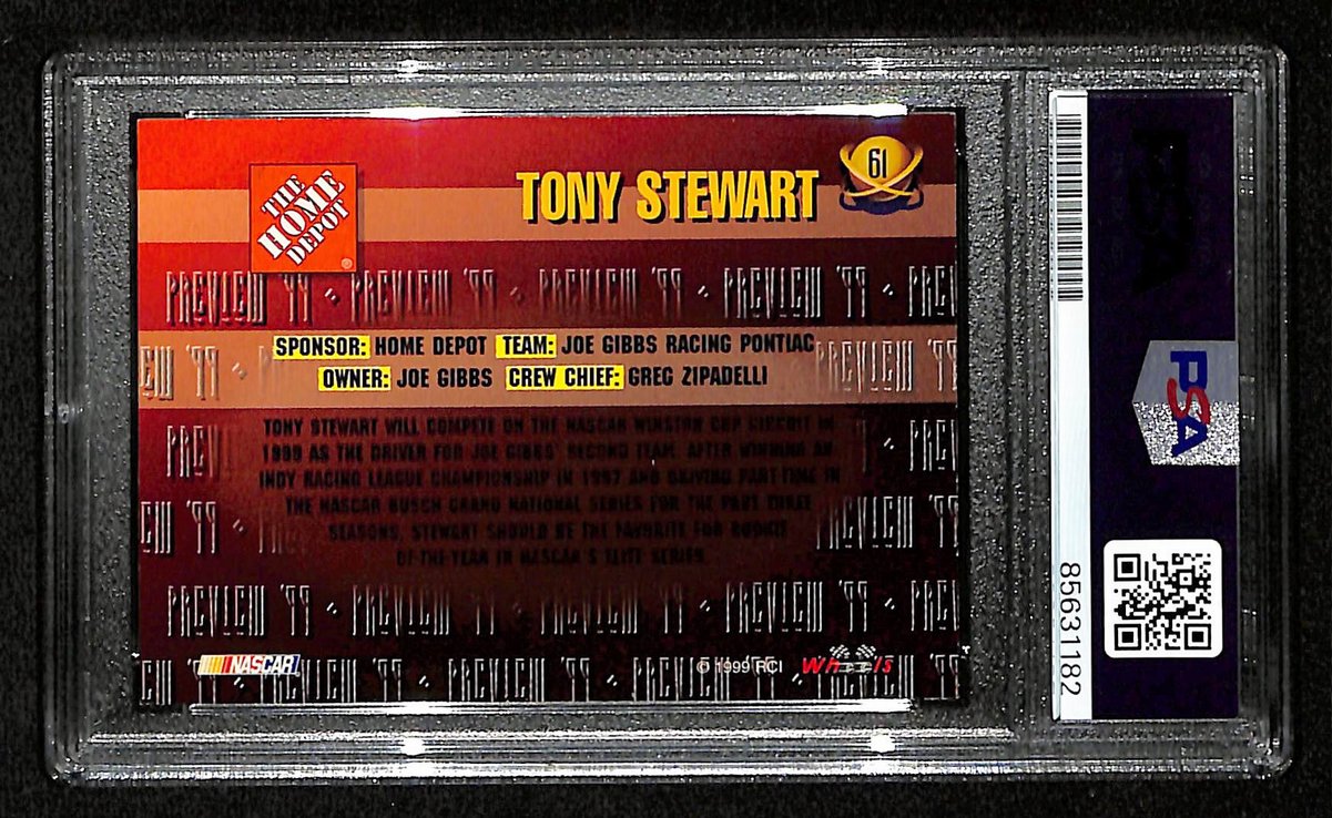 Tony Stewart Signed/Auto 1999 NASCAR Press Pass Card #61 PSA/DNA 200481