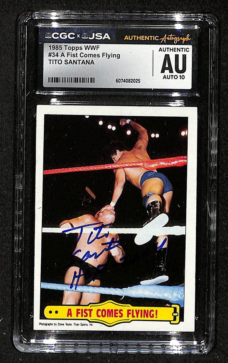 Tito Santana Signed/Auto 1985 TOPPS WWF Card #34 Brewers CGC/JSA GEM MINT 10