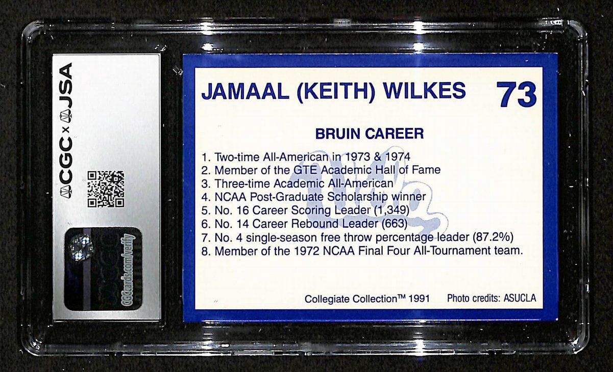Jamaal Wilkes HOF Signed/Inscr 1991 Collegiate Collection Card #73 UCLA CGC/JSA