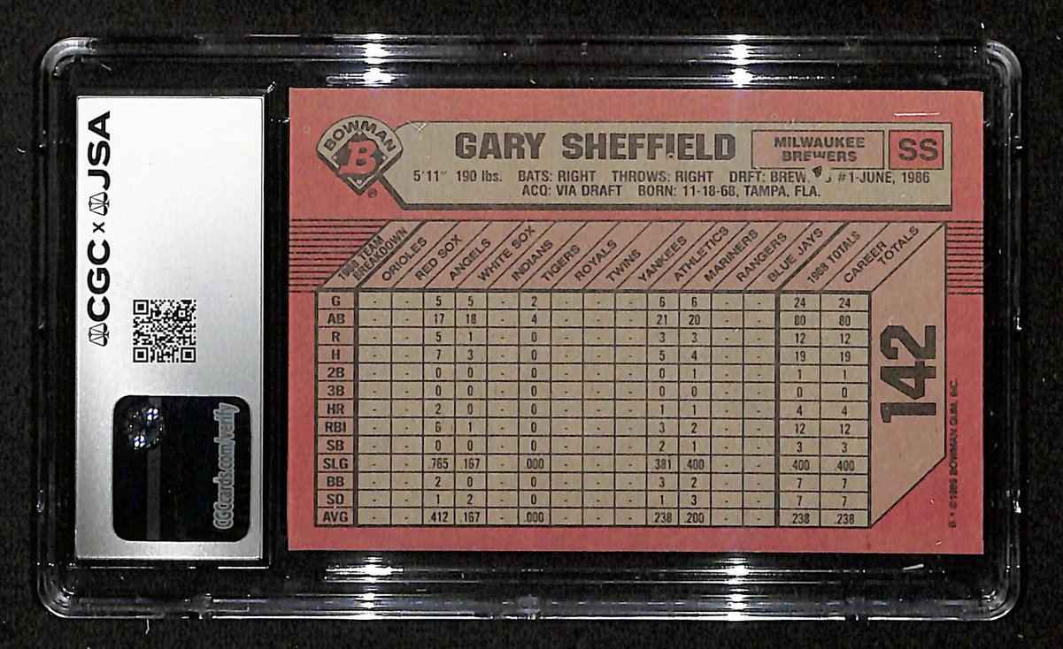 Gary Sheffield Signed/Autographed 1989 Bowman RC Card #142 Brewers CGC/JSA