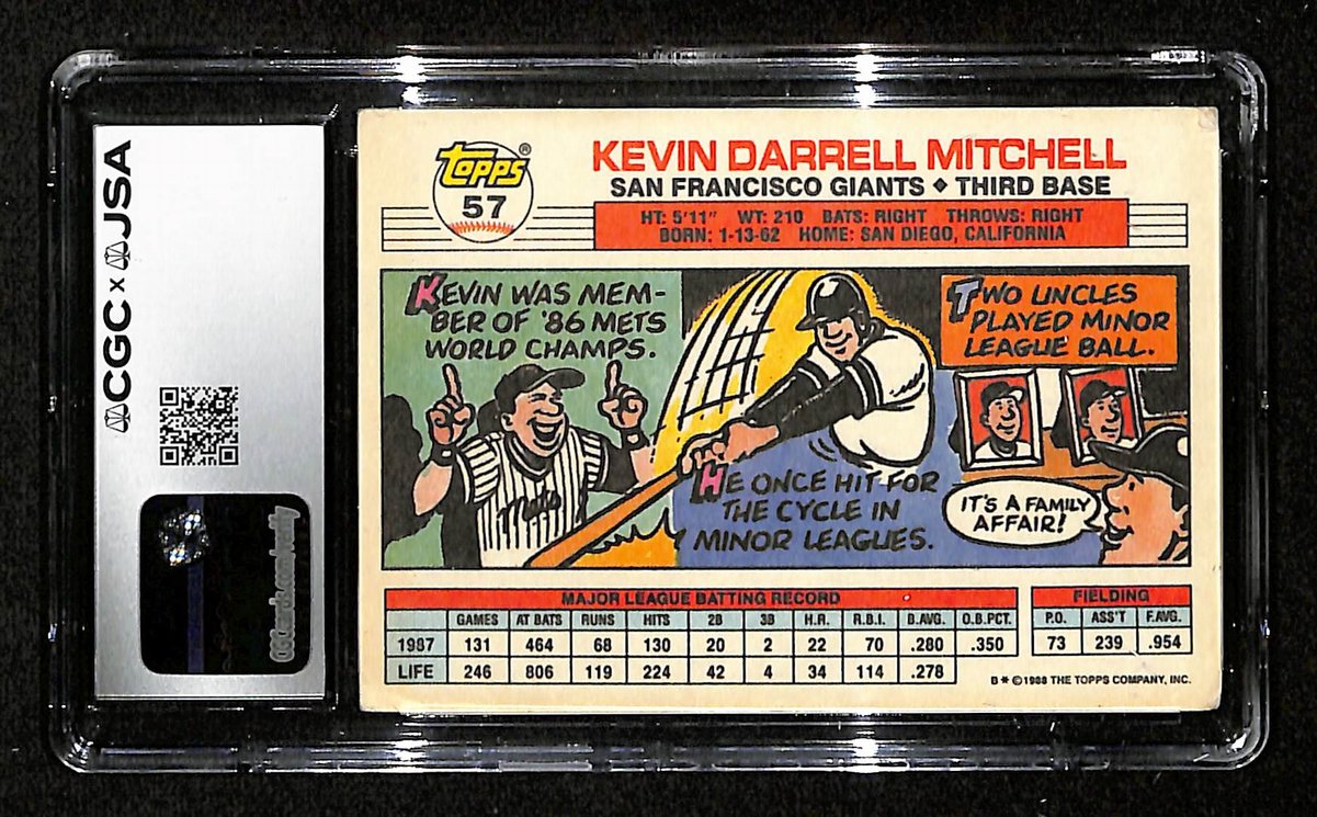 Kevin Mitchell Signed/Autographed 1988 TOPPS Big Card #57 Giants CGC/JSA 199085