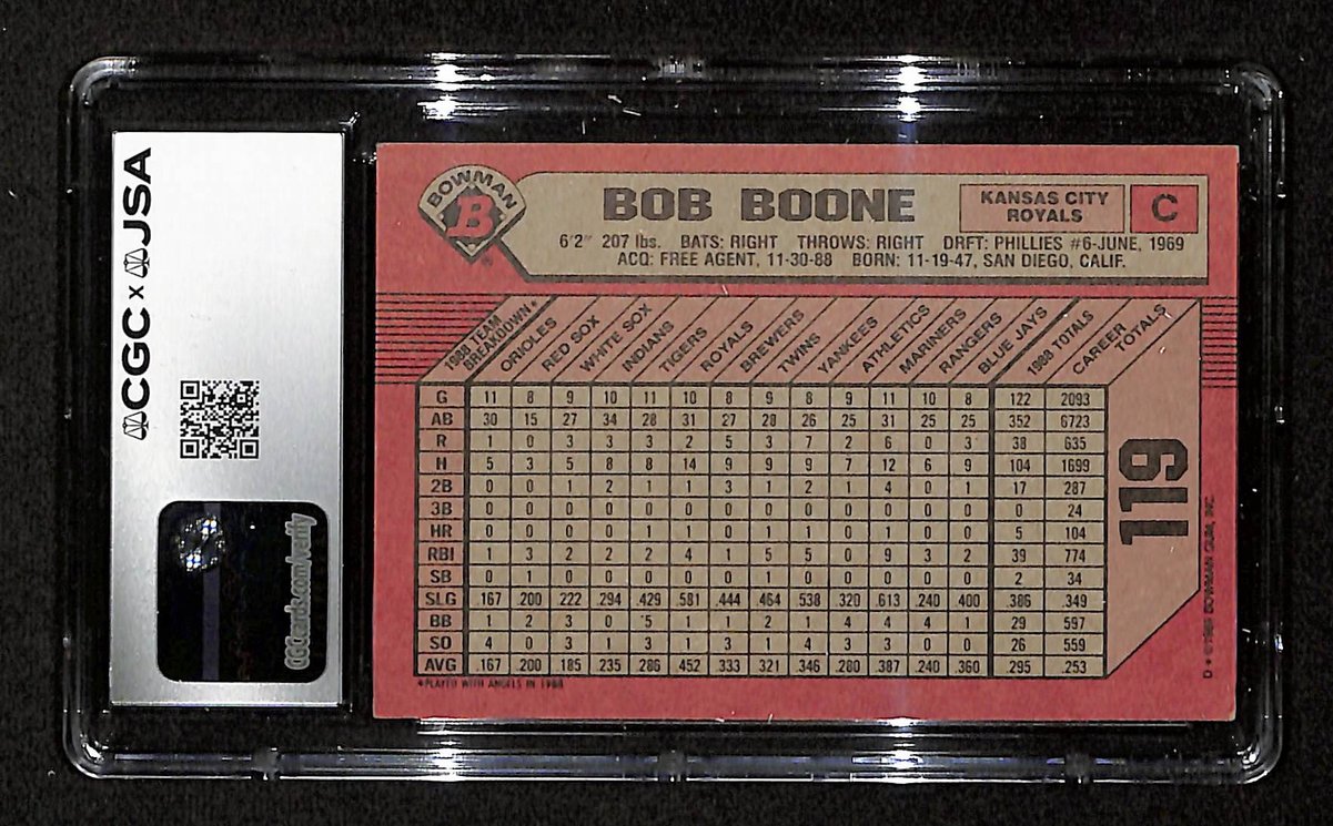Bob Boone Signed/Autographed 1989 Bowman Card #119 Royals CGC/JSA 199090