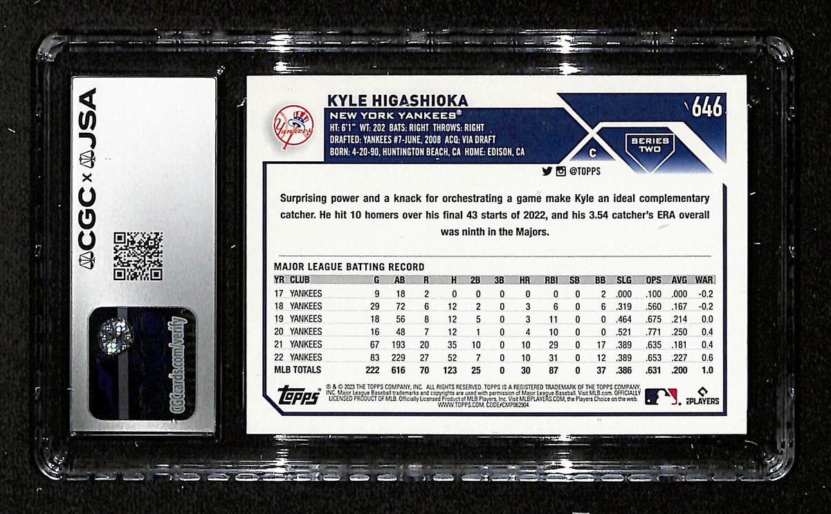 Kyle Higashioka Signed/Auto 2023 TOPPS Card #646 Yankees CGC/JSA 199093