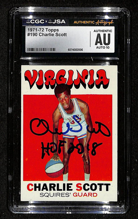 Charlie Scott HOF Signed/Auto 1971-72 TOPPS Card #190 Squires CGC/JSA 199100