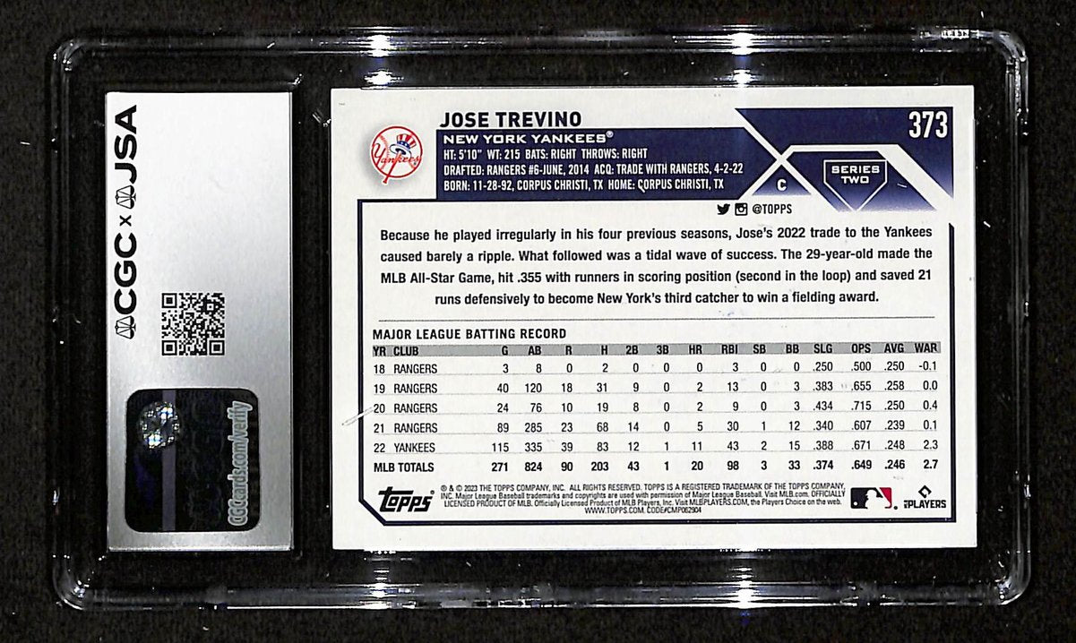 Jose Trevino Signed/Auto 2023 TOPPS Card #373 Yankees CGC/JSA 199105