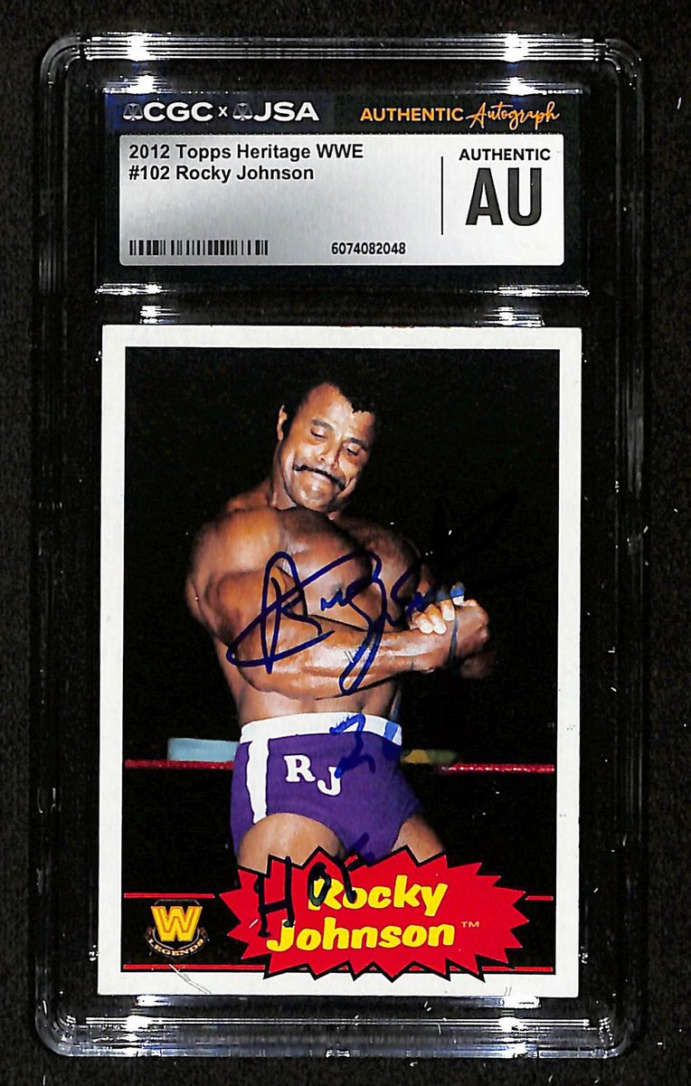 Rocky Johnson Signed/Inscribed 2012 TOPPS WWE Card #102 CGC/JSA 199117