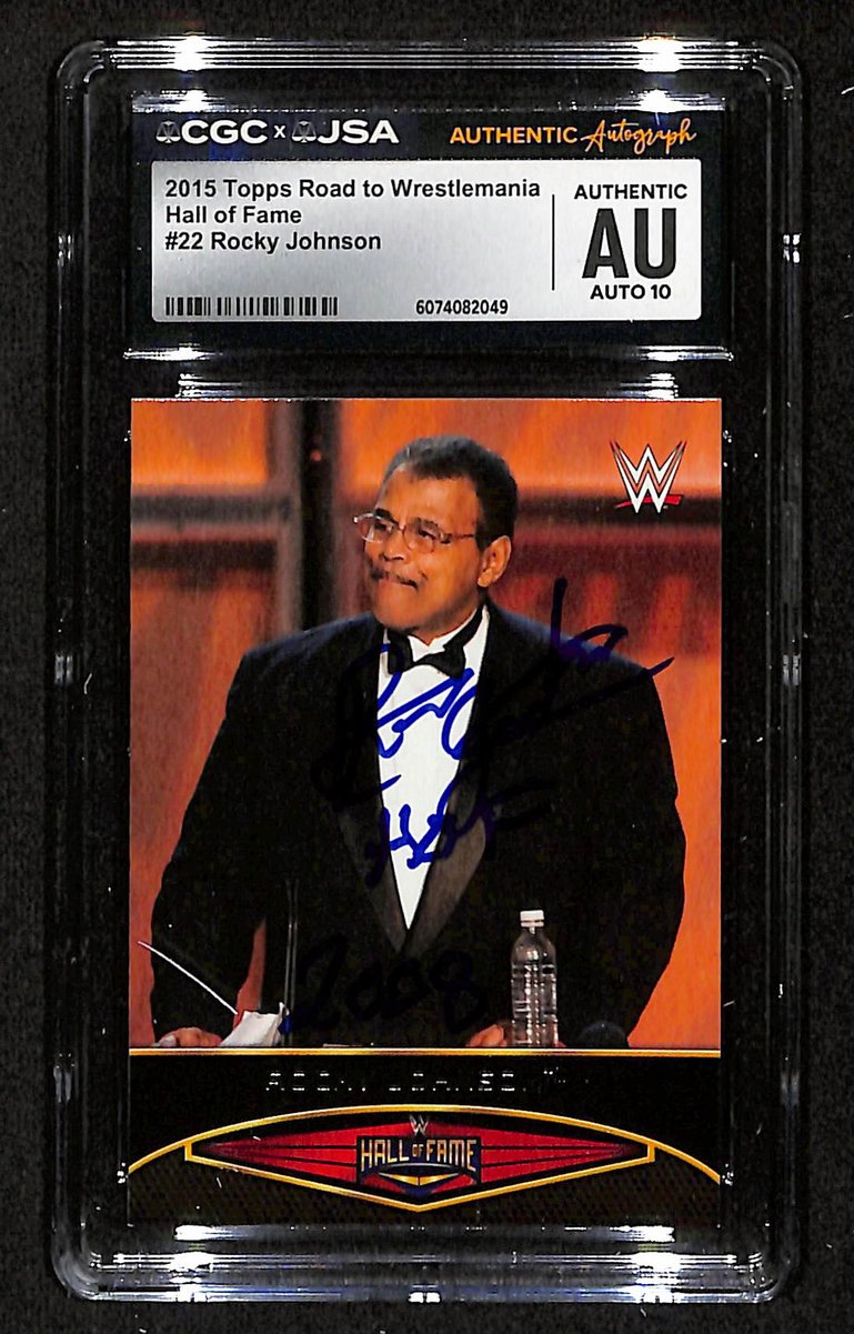 Rocky Johnson Signed/Inscribed 2015 TOPPS WWE Card #22 CGC/JSA 199118