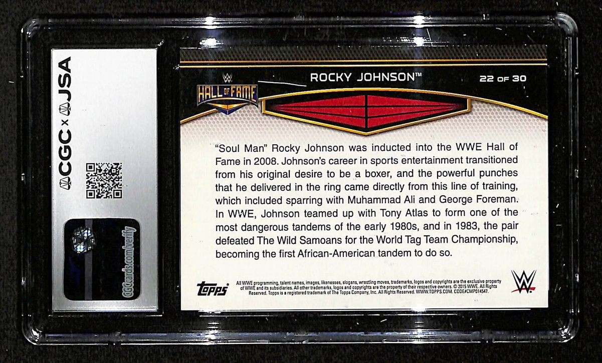 Rocky Johnson Signed/Inscribed 2015 TOPPS WWE Card #22 CGC/JSA 199118