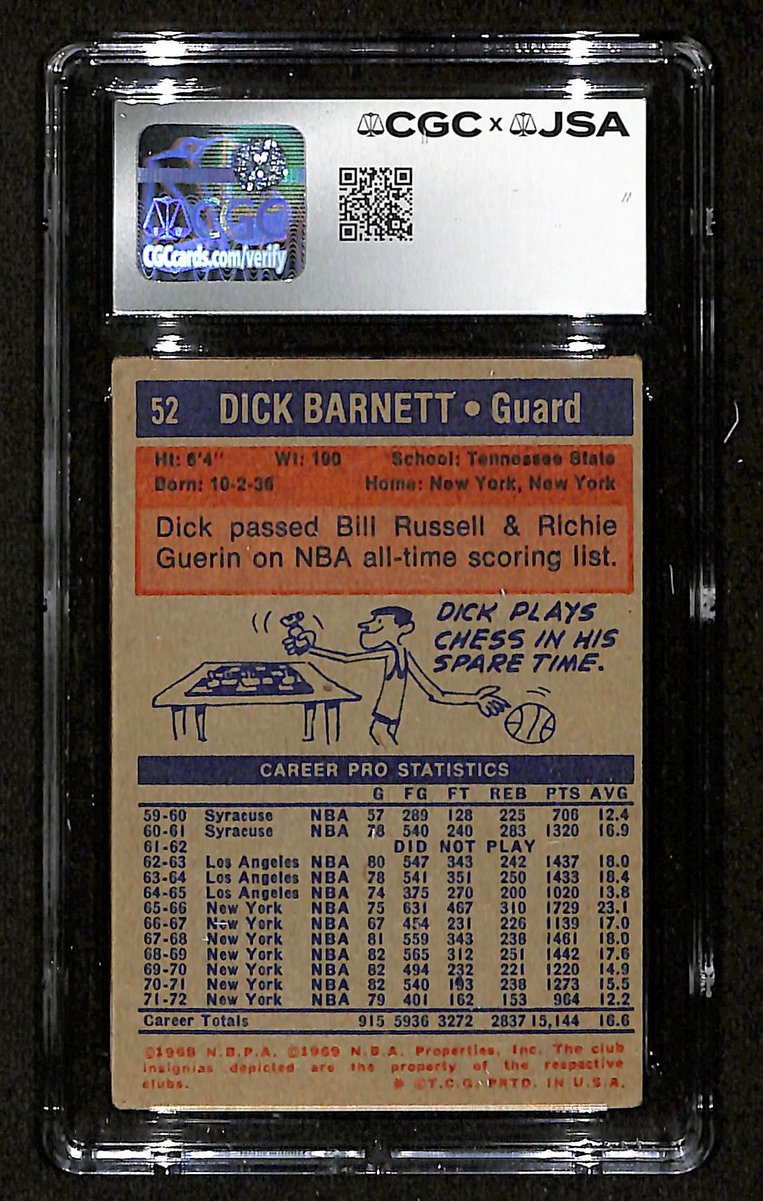 Dick Barnett HOF Signed/Auto 1972-73 TOPPS Card #52 Knicks CGC/JSA 199122