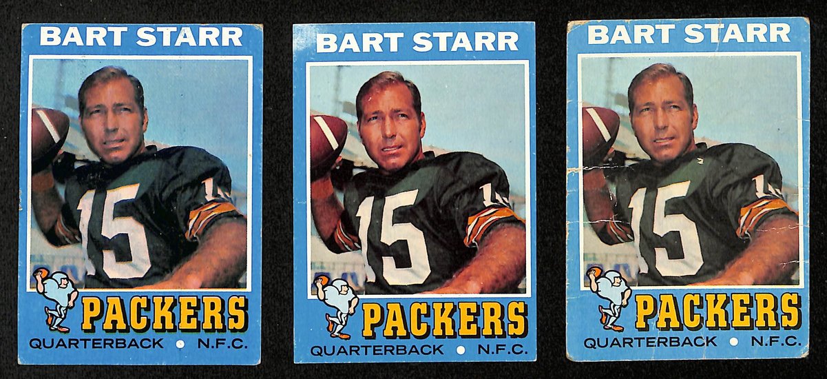 Lot of (3) 1971 TOPPS Football Cards #200 Bart Starr Green Bay Packers 200466