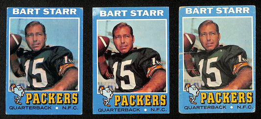 Lot of (3) 1971 TOPPS Football Cards #200 Bart Starr Green Bay Packers 200466