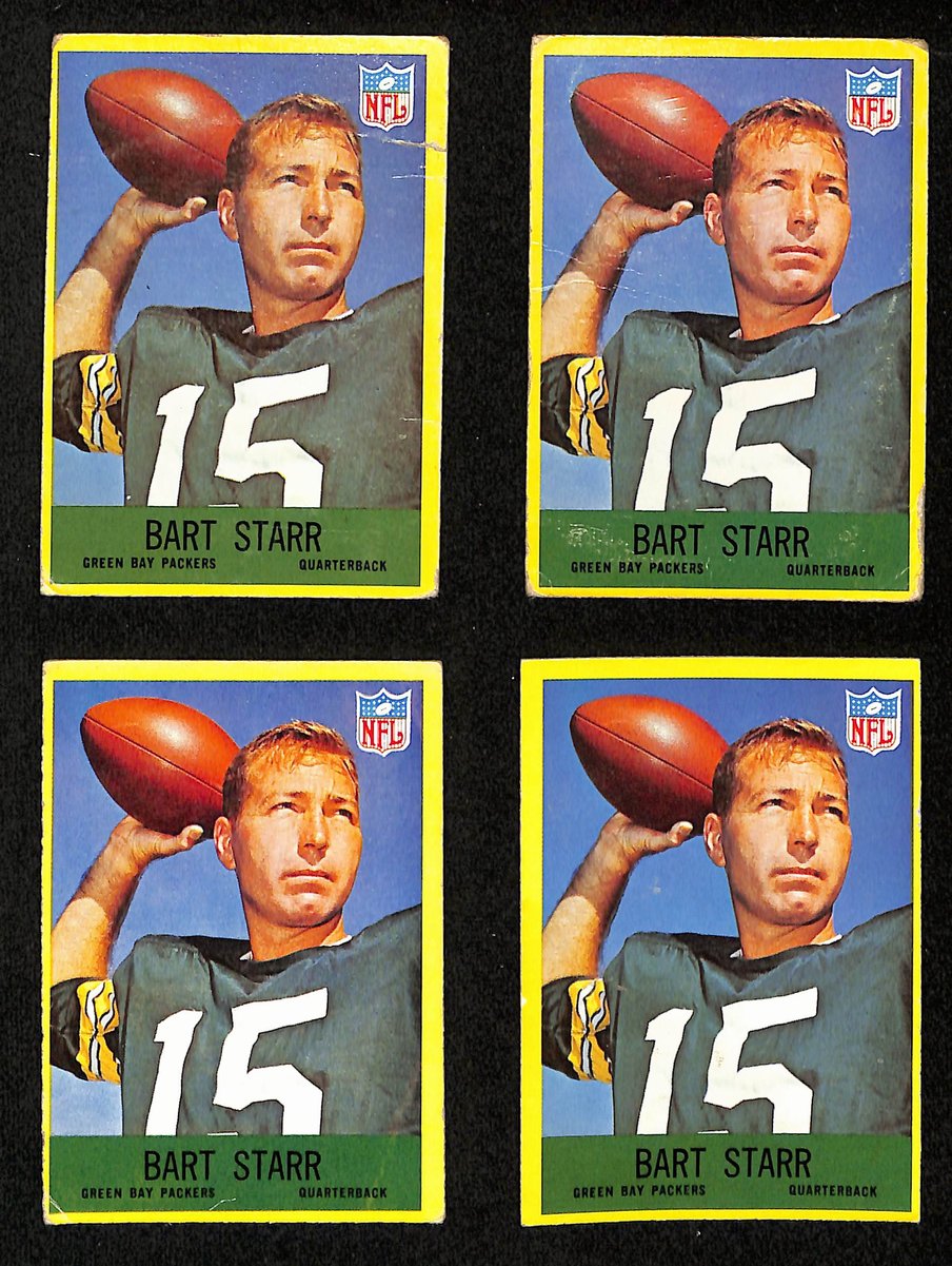 Lot of (4) 1967 Philadelphia Football Cards #82 Bart Starr Packers 200468