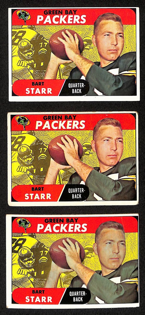 Lot of (3) 1968 TOPPS Football Cards #1 Bart Starr Green Bay Packers 200469