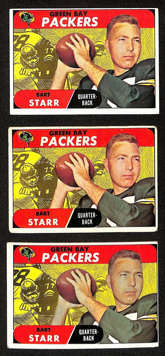 Lot of (3) 1968 TOPPS Football Cards #1 Bart Starr Green Bay Packers 200469