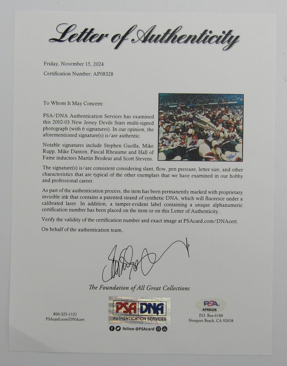 2002-03 New Jersey Devils Stars Multi-Signed by (6) 16x20 Photo PSA 192300