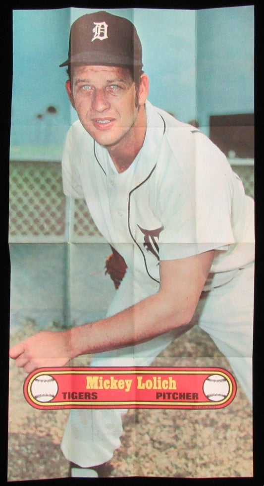 1972 Topps Baseball Poster #5 Mickey Lolich Detroit Tigers Rare Vintage 200178