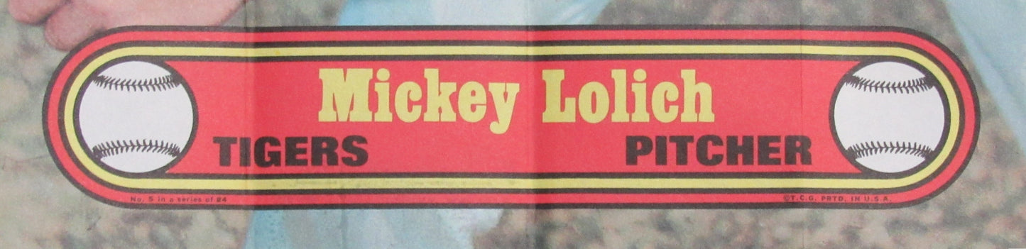 1972 Topps Baseball Poster #5 Mickey Lolich Detroit Tigers Rare Vintage 200178