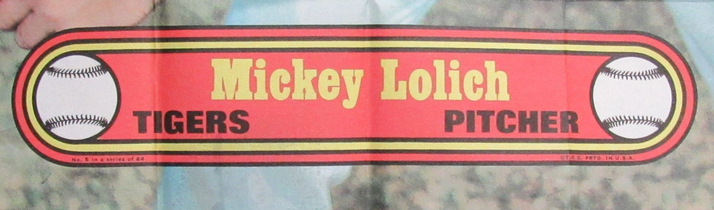 1972 Topps Baseball Poster #5 Mickey Lolich Detroit Tigers Rare Vintage 200176