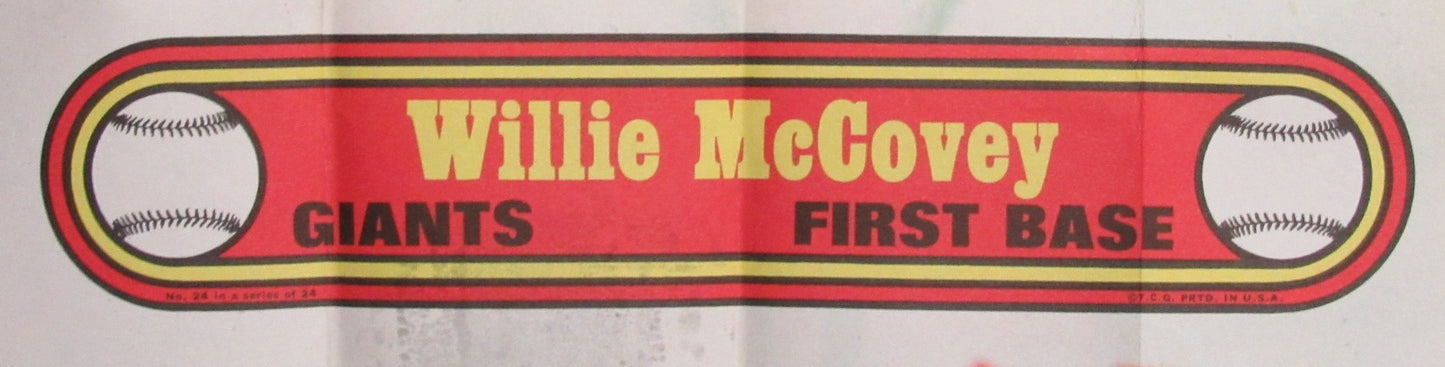 1972 Topps Baseball Poster #24 Willie McCovey HOF Giants Rare Vintage 200166