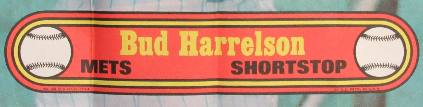 1972 Topps Baseball Poster #22 Bud Harrelson New York Mets Rare Vintage 200168