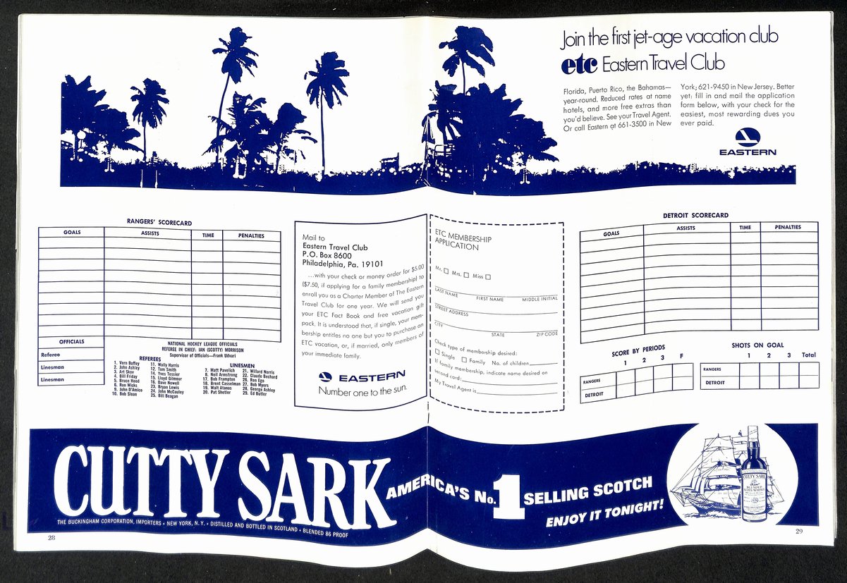 Final Game Old Madison Square Garden MSG Program 1968 Rangers Red Wings 200600