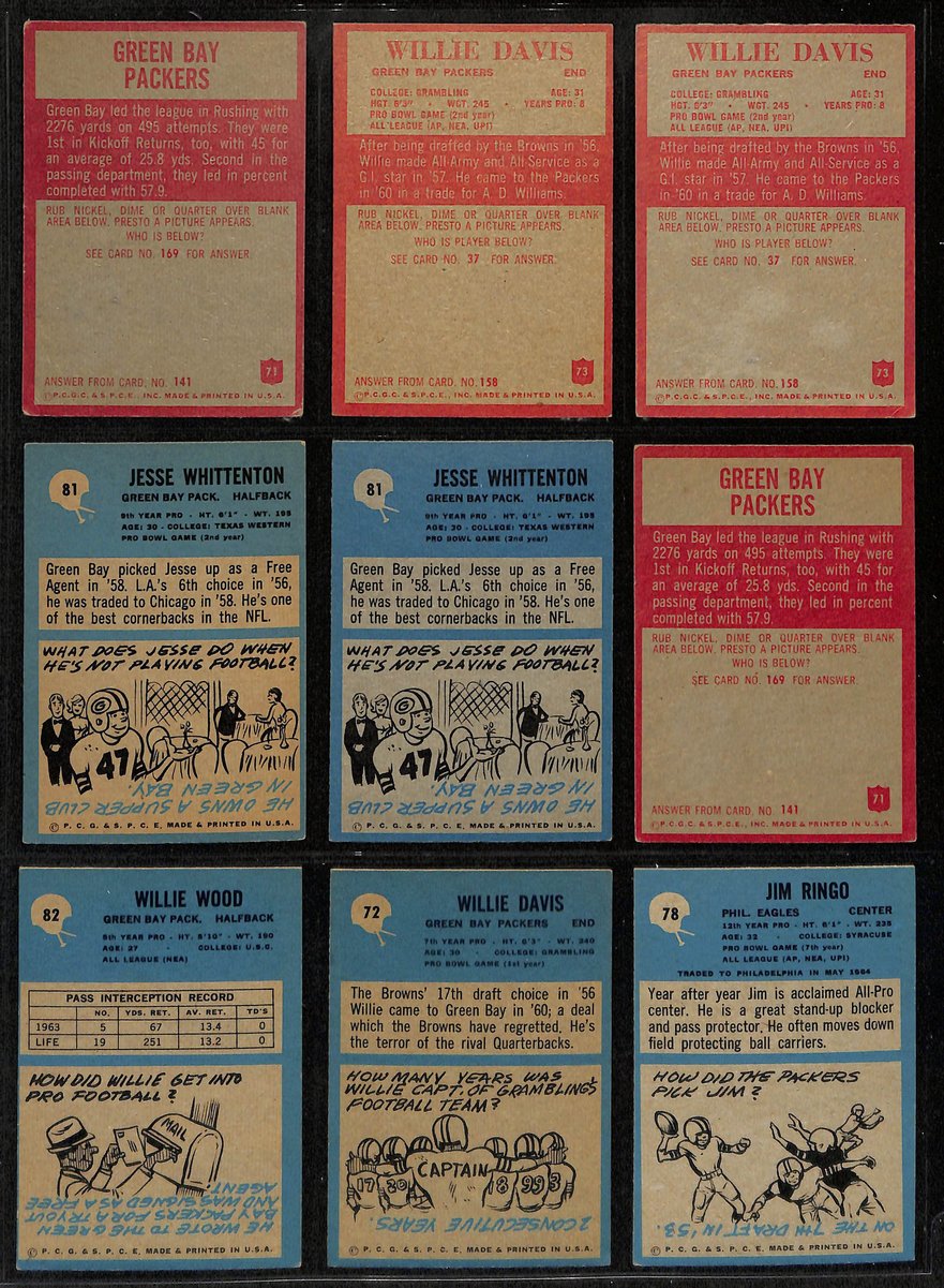 1960s Green Bay Packers Lot of 49 Philadelphia Football Cards 200583