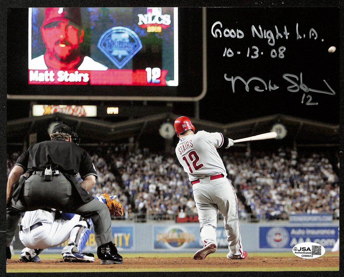 Matt Stairs Signed/Inscribed 8x10 Photo 2008 NLCS Phillies JSA 199140