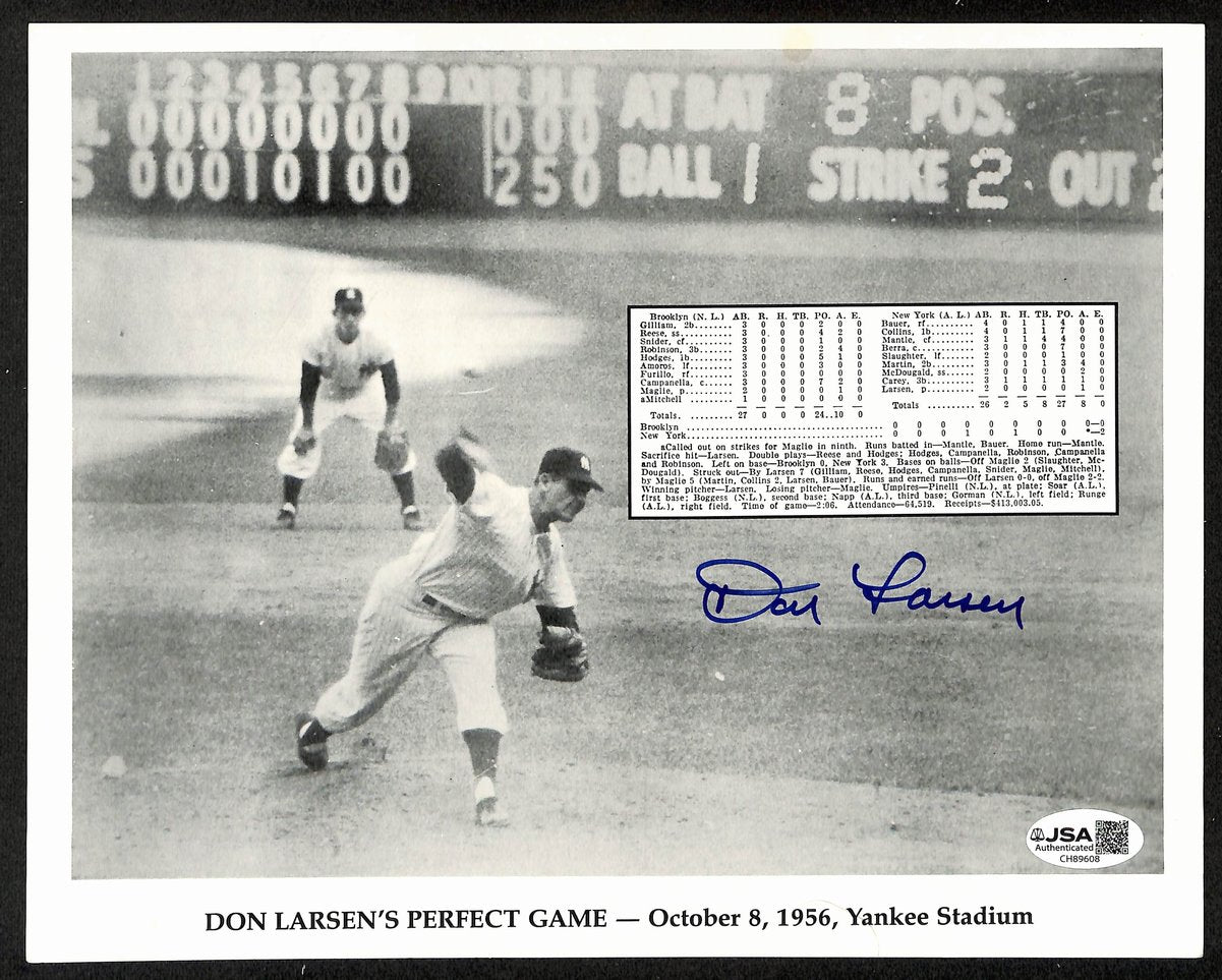Don Larsen Signed/Auto 8x10 B/W Photo 1956 Perfect Game Yankees JSA 199144