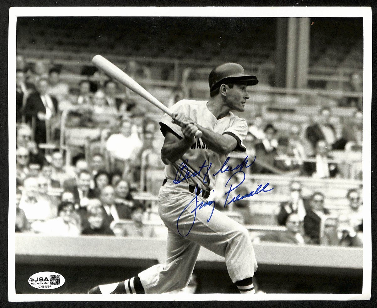 Jim Piersall Signed/Inscribed 8x10 B/W Press Photo Senators JSA 199154