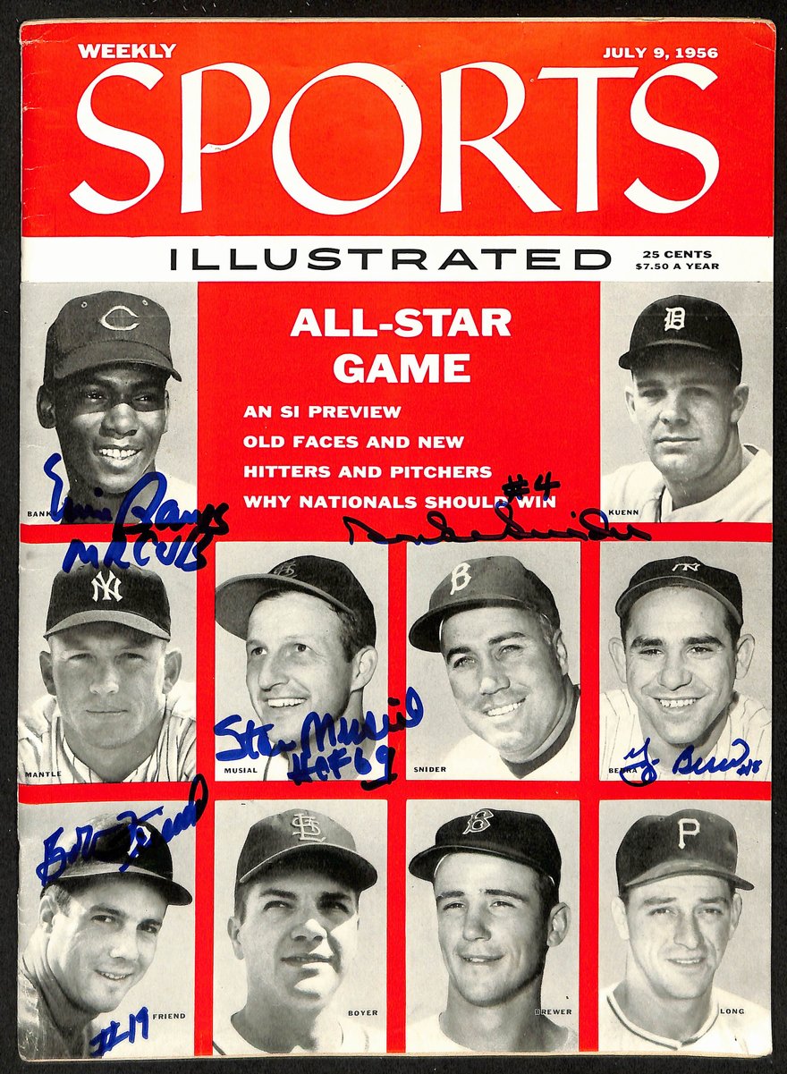 Multi-Signed (5) 1956 Sports Illustrated Magazine Banks Berra Musial HOF 200779