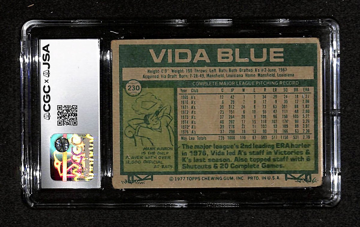 Vida Blue Signed/Autographed 1977 TOPPS Card #230 A's CGC/JSA 200856
