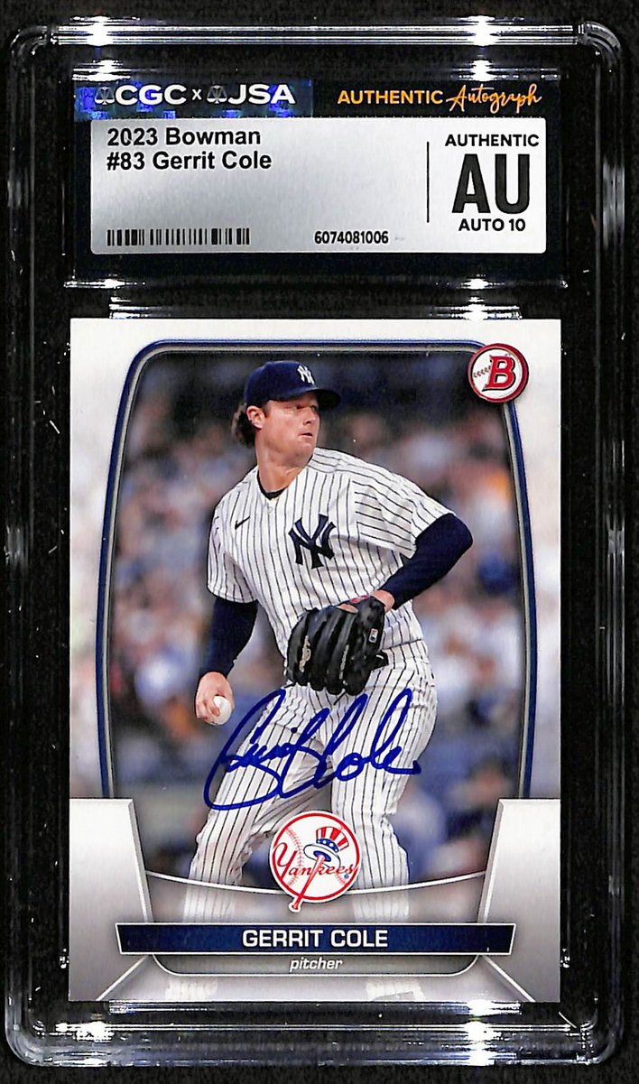Gerrit Cole Signed/Autographed 2023 Bowman Card #83 Yankees CGC/JSA 200859