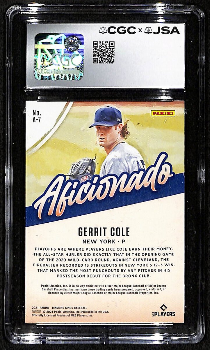 Gerrit Cole Signed/Autographed 2021 Panini Card #A-7 Yankees CGC/JSA 200860