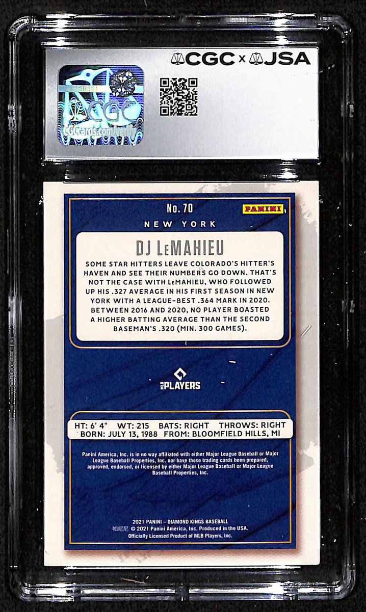 DJ LeMahieu Signed/Autographed 2021 Panini Card #70 Yankees CGC/JSA 200861
