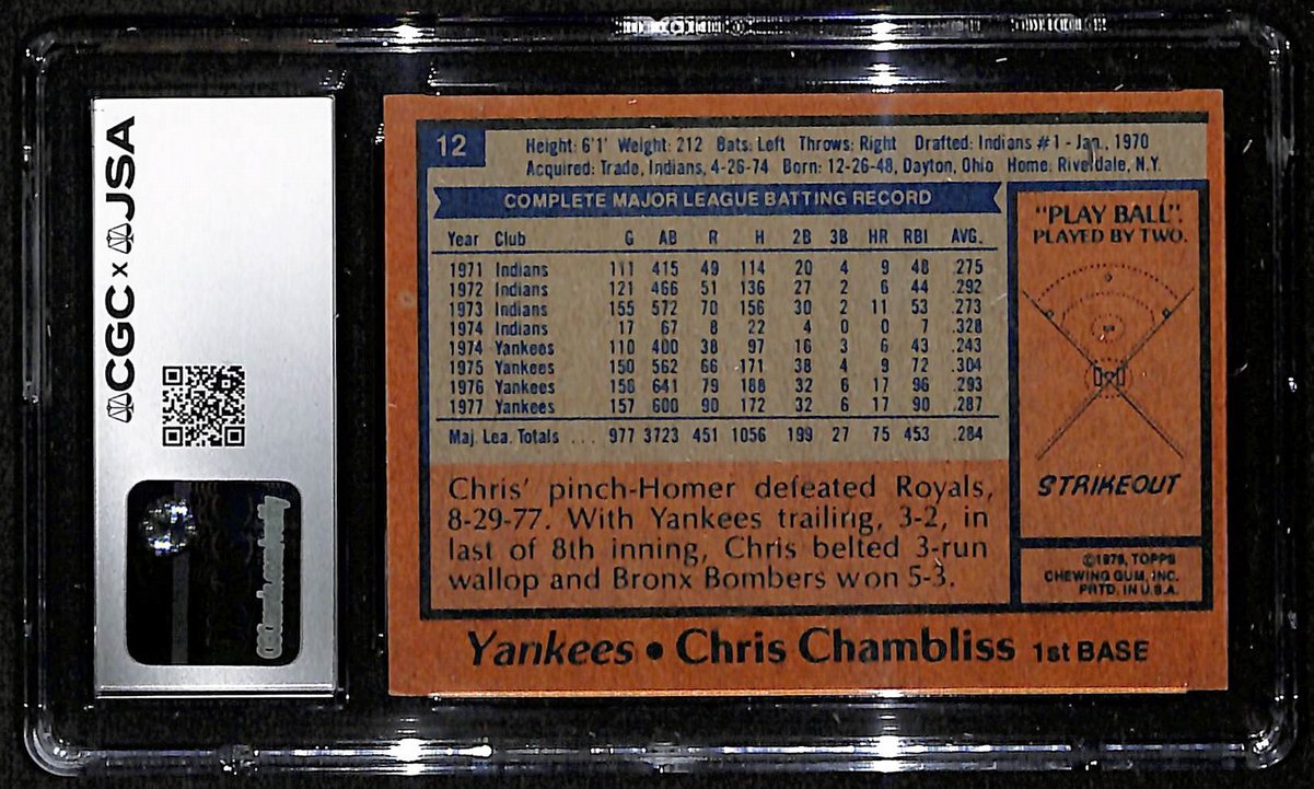 Chris Chambliss Signed/Autographed 1978 Topps Card #12 Yankees CGC/JSA 200862