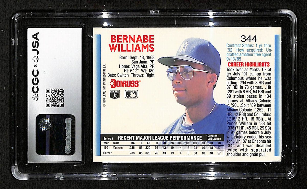 Bernie Williams Signed/Auto 1992 Donruss Card #344 Yankees CGC/JSA 200530