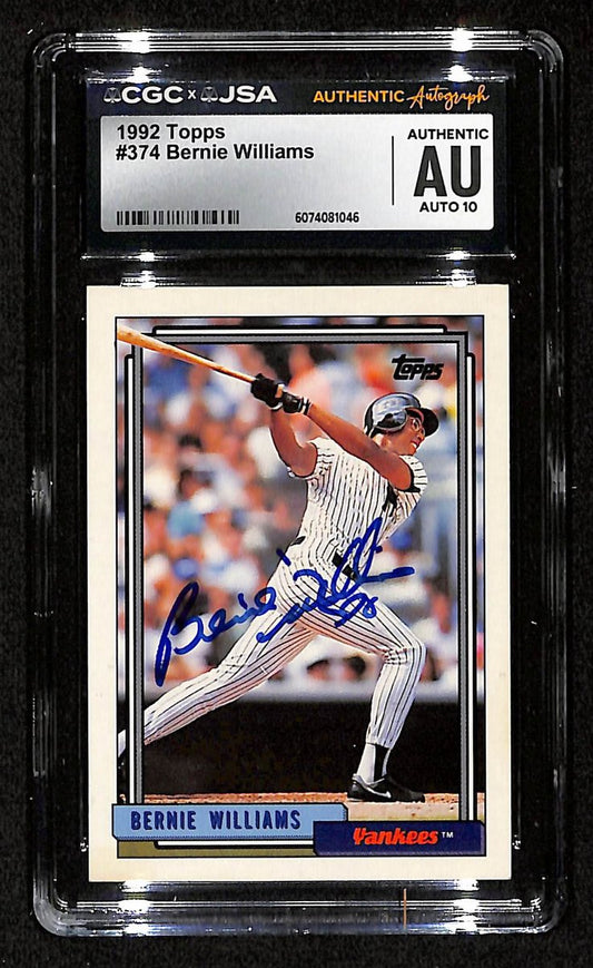 Bernie Williams Signed/Auto 1992 TOPPS Card #374 Yankees CGC/JSA 200532