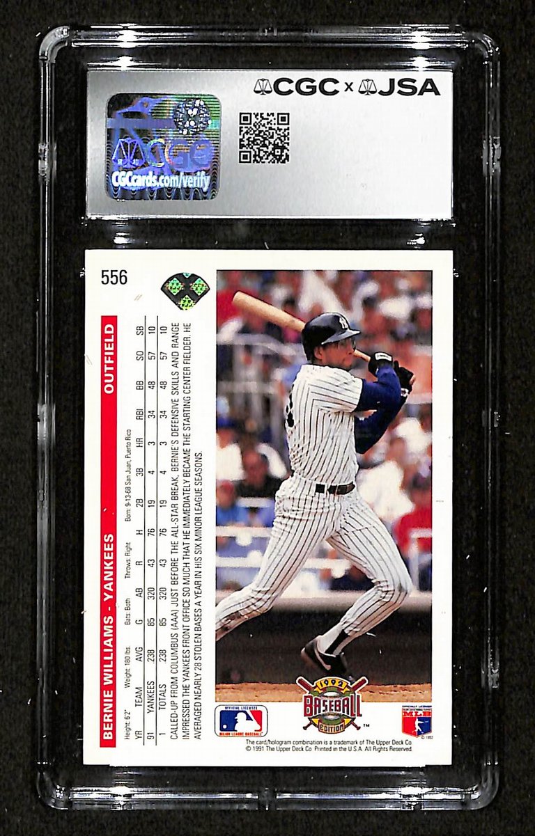 Bernie Williams Signed/Auto 1992 Upper Deck Card #556 Yankees CGC/JSA 200534