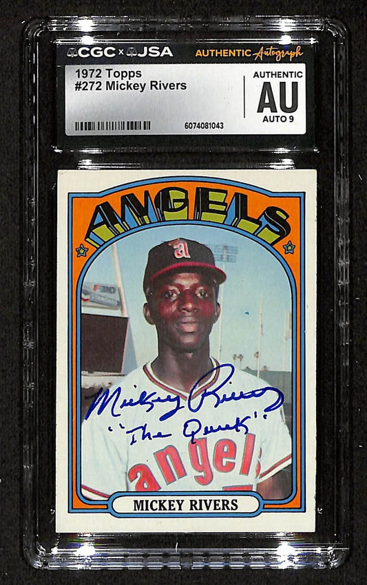 Mickey Rivers Signed/Inscr 1972 TOPPS Card #272 Angels CGC/JSA 200537
