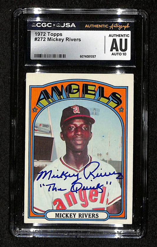 Mickey Rivers Signed/Inscr 1972 TOPPS Card #272 Angels CGC/JSA 200538