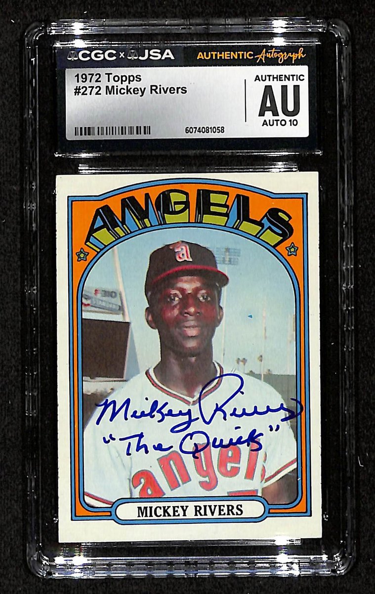 Mickey Rivers Signed/Inscr 1972 TOPPS Card #272 Angels CGC/JSA 200539