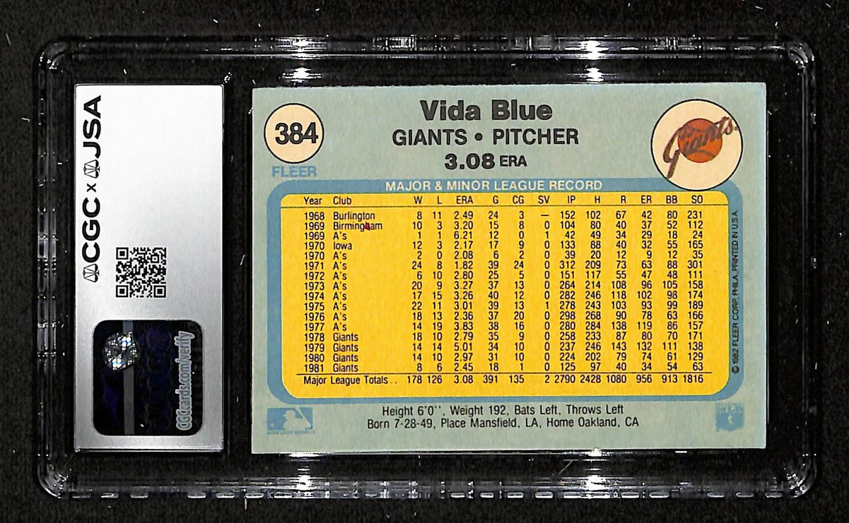 Vida Blue Signed/Autographed 1982 FLEER Card #384 Giants CGC/JSA 200540