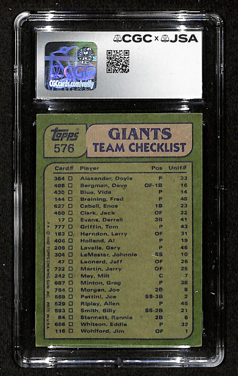 Vida Blue Signed/Autographed 1982 TOPPS Card #576 Giants CGC/JSA 200541
